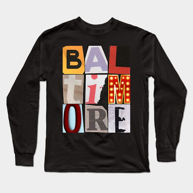 ABSTRACT BALTIMORE WITH VINTAGE LETTERS DESIGN Long Sleeve T-Shirt by The C.O.B. Store